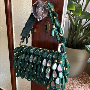 Elegant Green Beaded Handbag